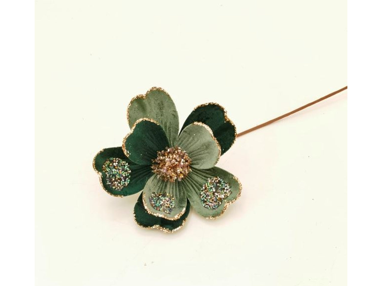Ramo magnolia 18xh.40cm verde con bordino oro