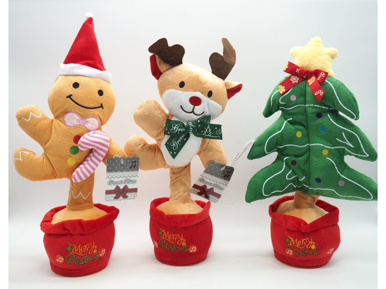 Renna/albero/omino pan di zenzero 31cm con movimento musica e registra voce assortiti