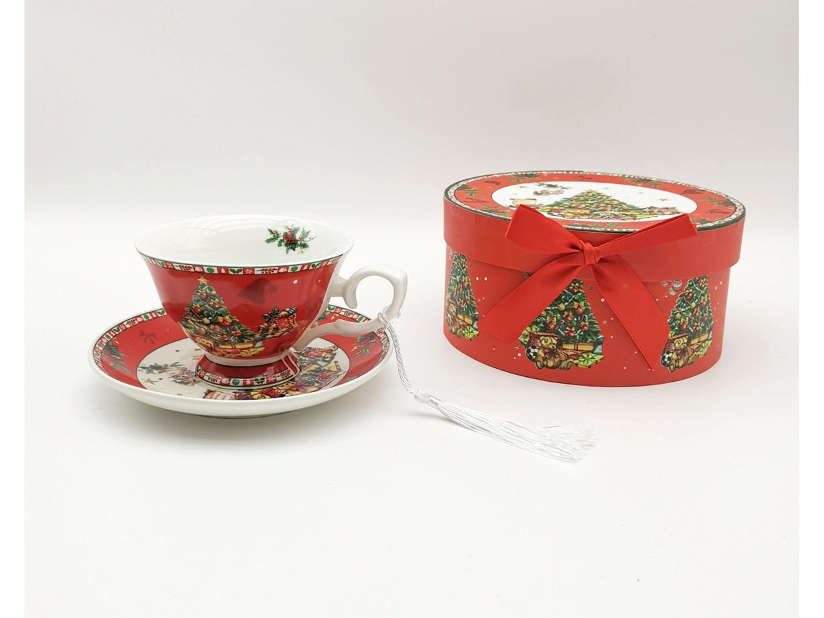 Tazza natalizia 220cc con piattino in scatola da regalo