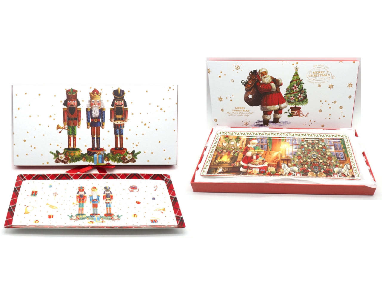 Vassoio rettangolare in ceramica 37x16cm con scatola da regalo, 2 decori assortiti