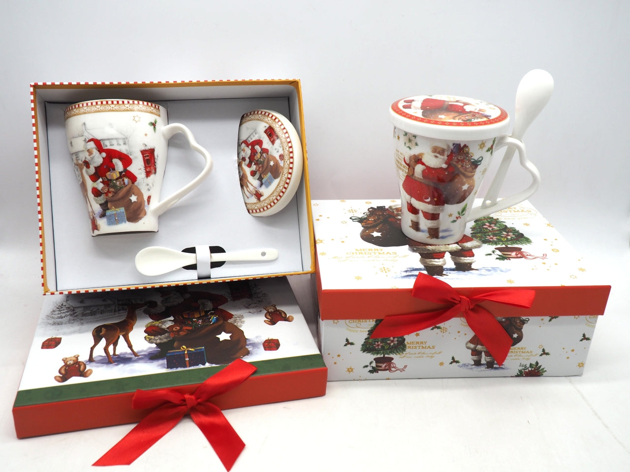 Tazza con cucchiaino e coperchio in scatola regalo, 2 decori assortiti