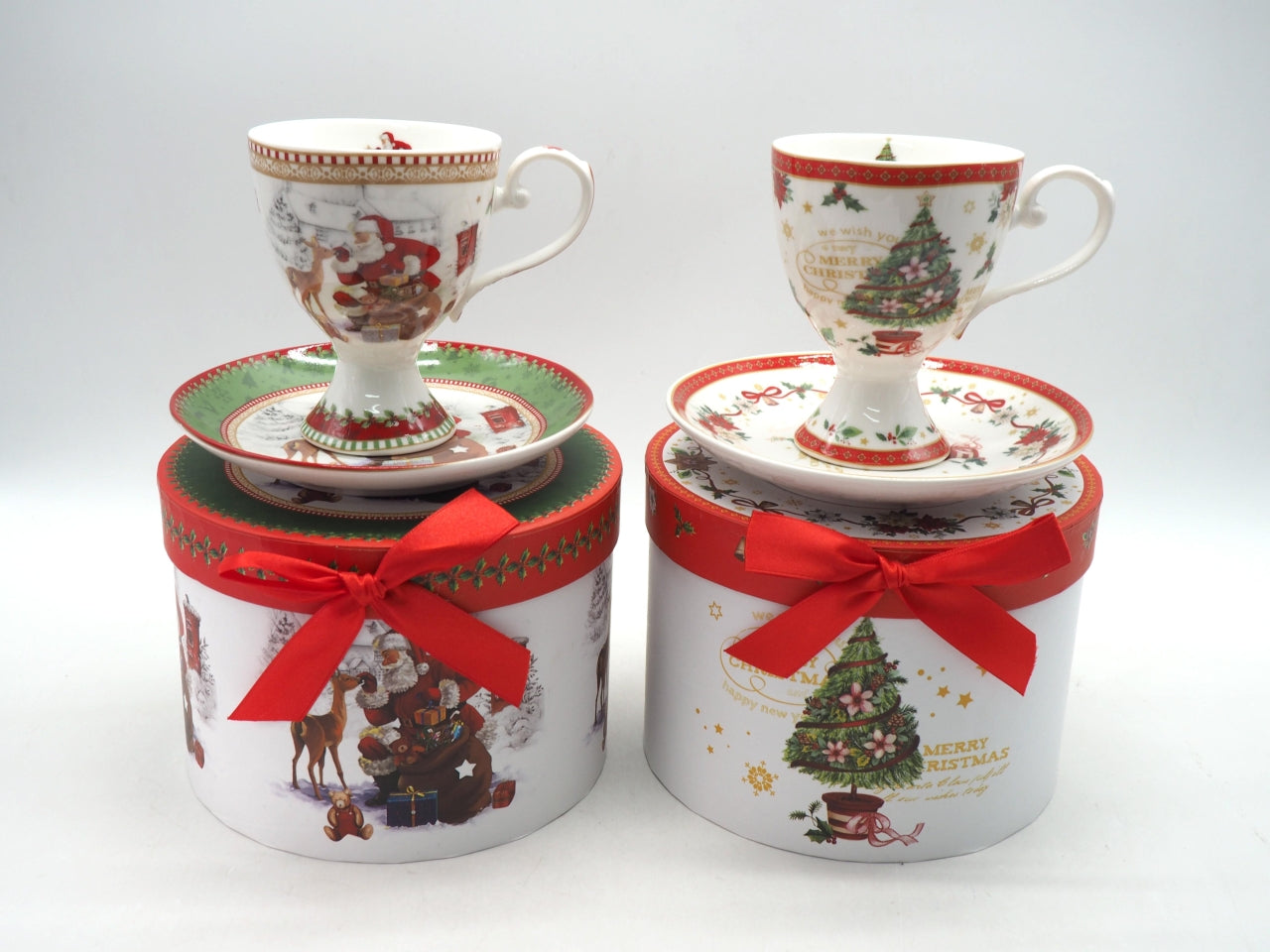 Tazza the' con piattino natalizia in scatola da regalo, decori assortite