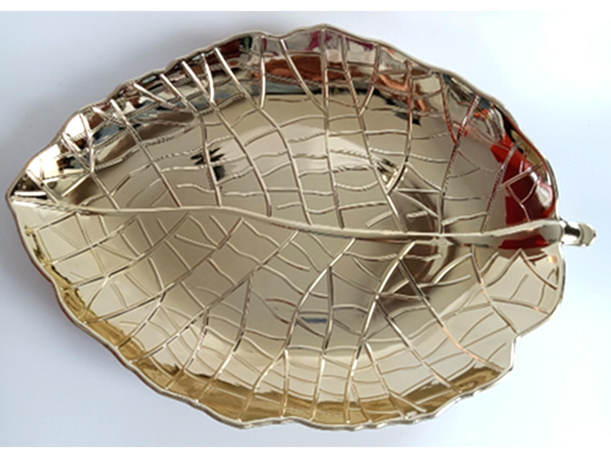 Vassoio foglia in plastica 39x27x4,5cm oro lucido