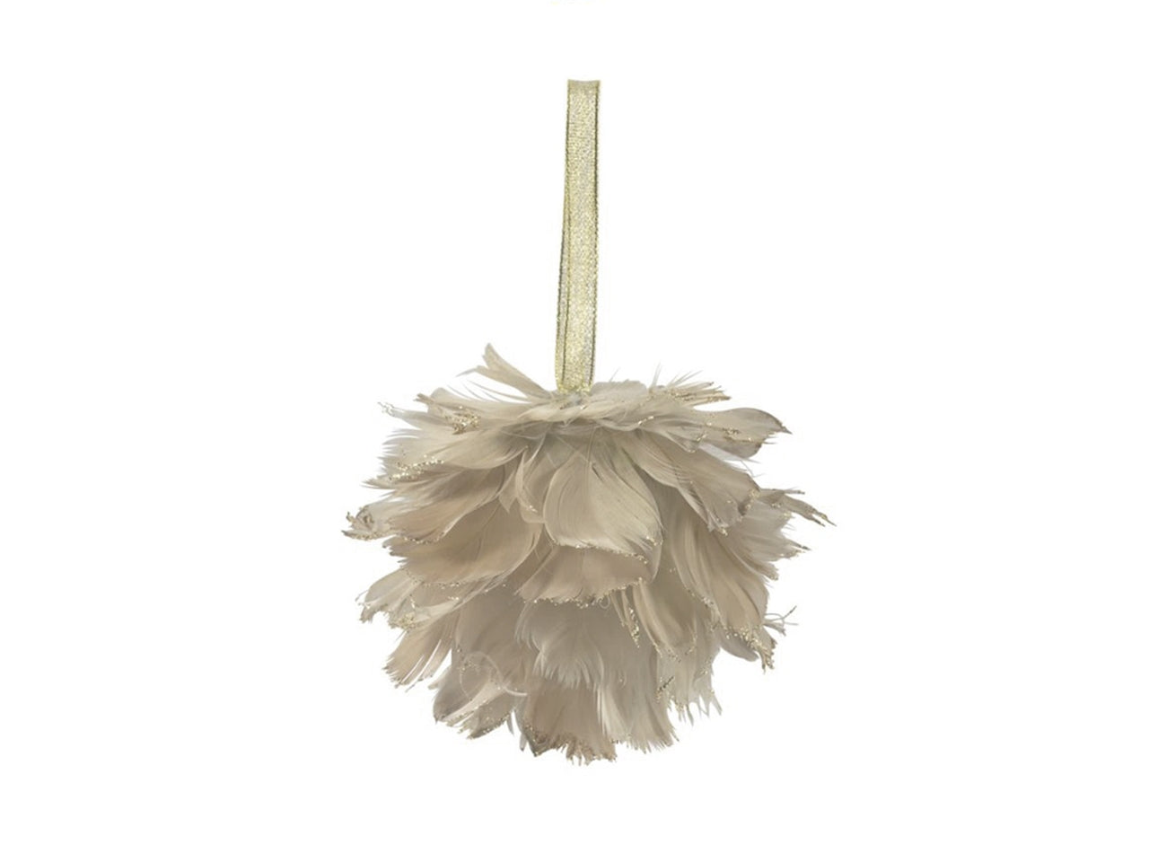 Appendino palla con piume 10cm panna
