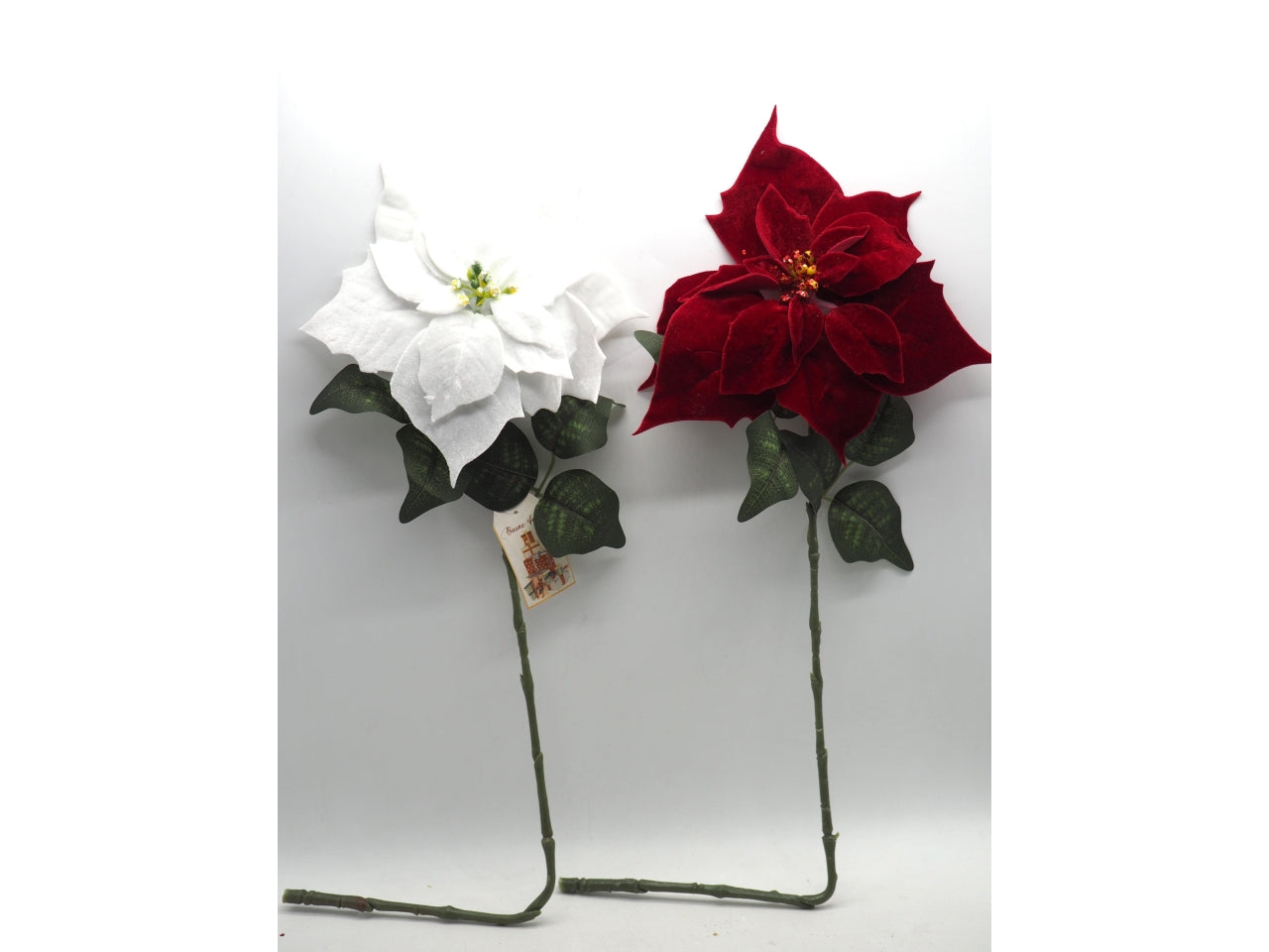 Ramo stella di natale 66cm con foglie in velluto colori assortiti
