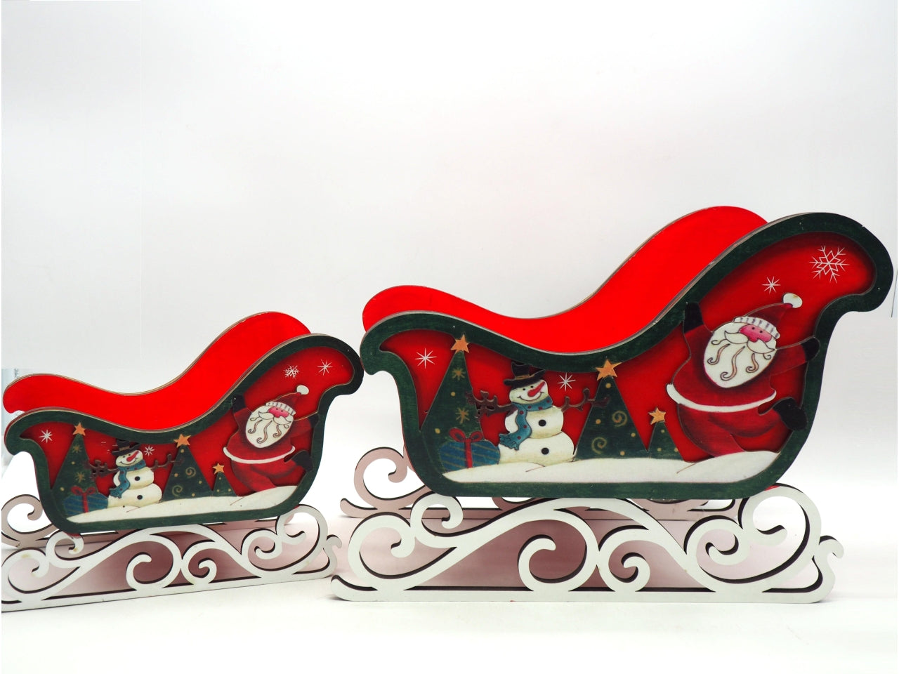 Slitte in legno 2 pezzi, grande 32x17cm piccola 21x11cm rossa