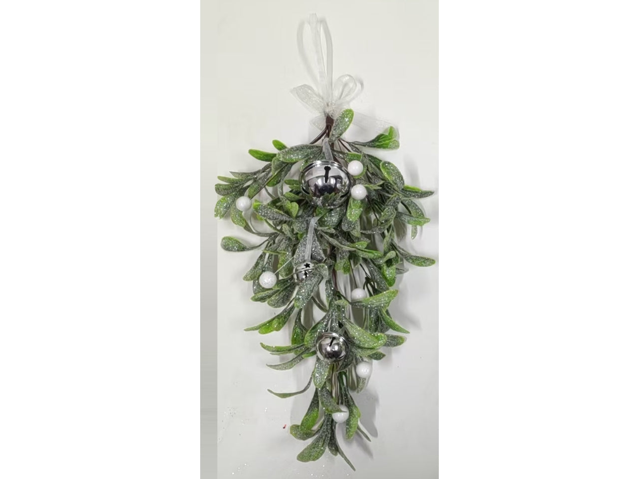 Dietroporta 70cm con foglie glitter e sonagligi argento
