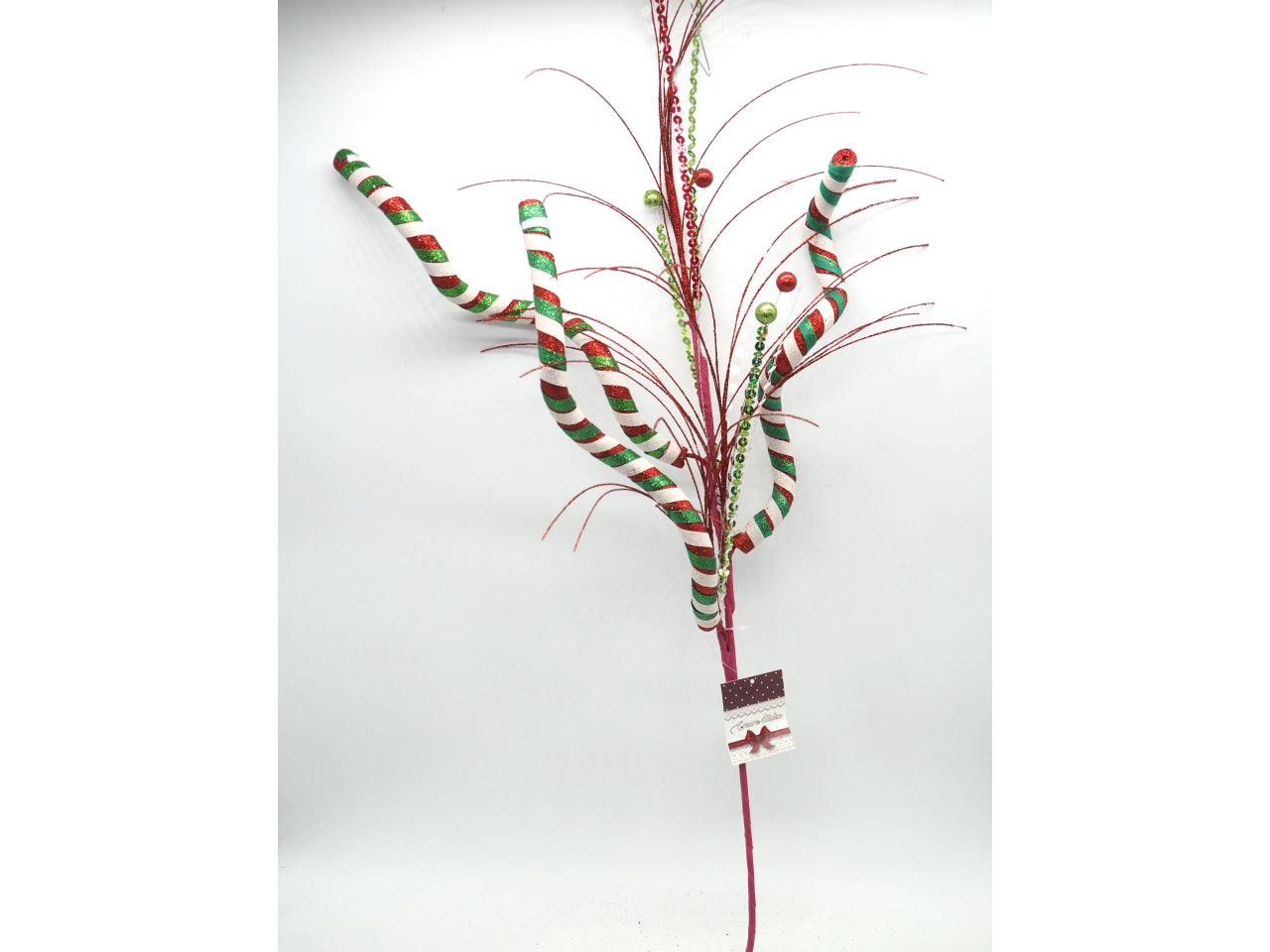 Ramo 95cm bianco e rosso con decori stick ricci