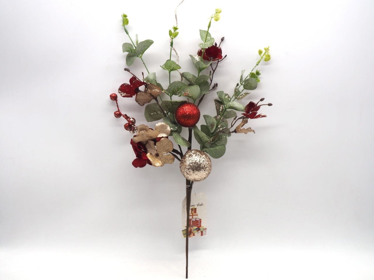 Ramo 48cm con bacche rosse e champagne