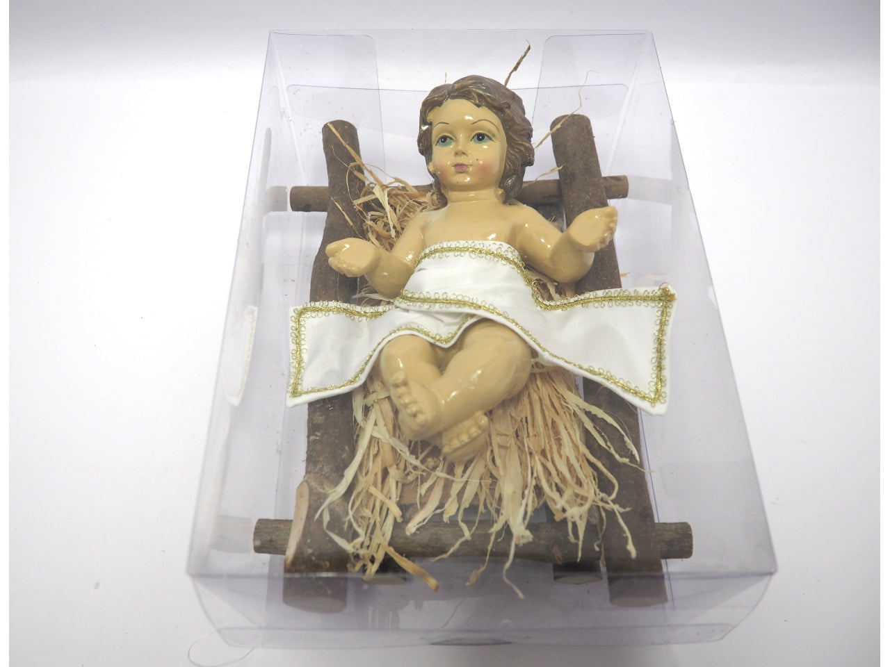 Gesu' bambino grande 20cm con culla in legno