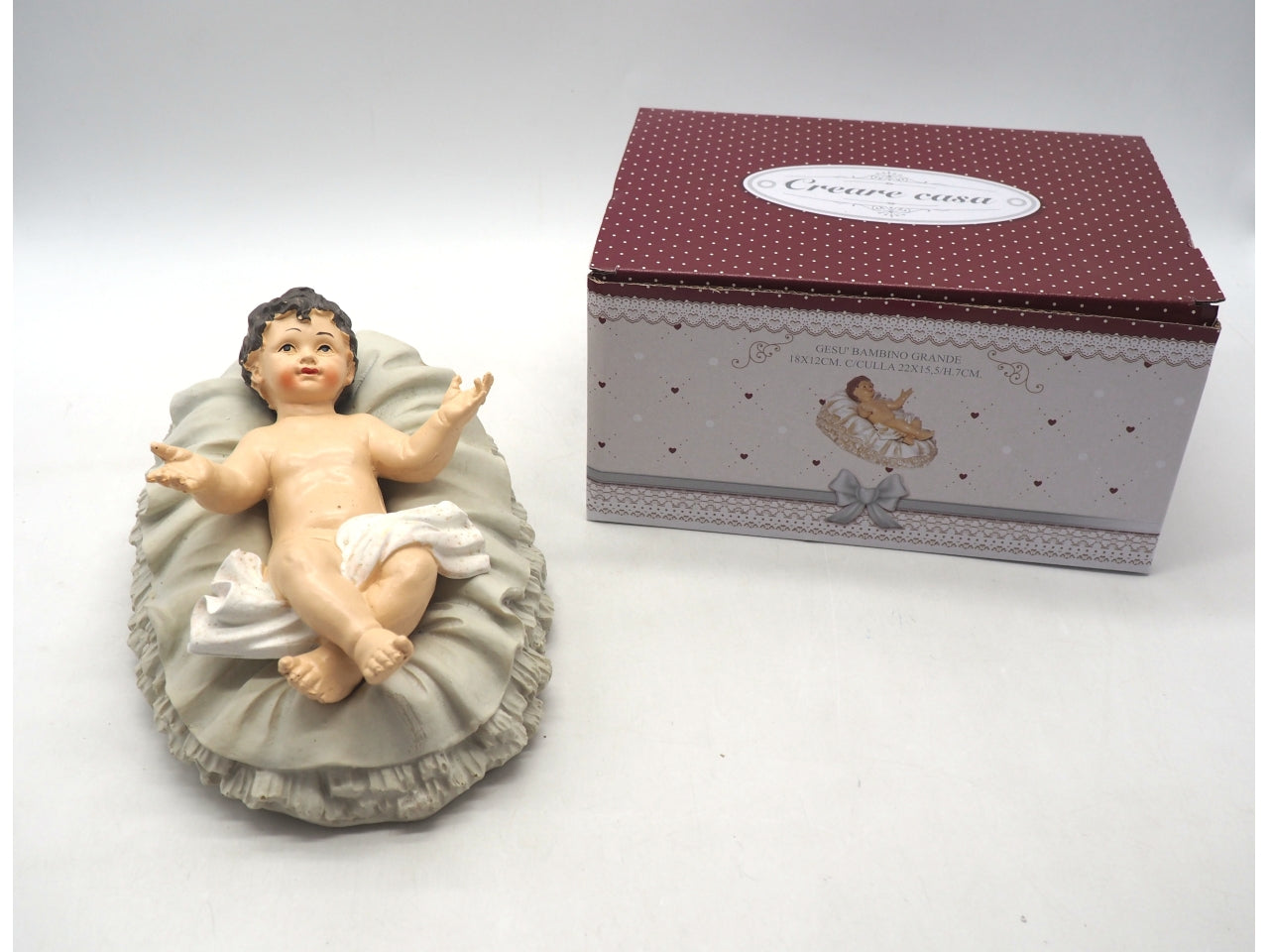 Gesu' bambino grande 18x12cm con culla in poliresina