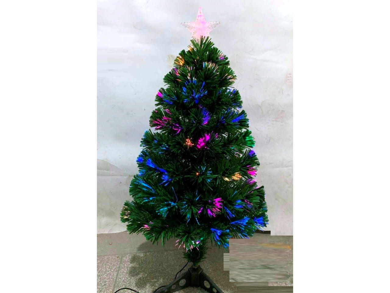 Albero 90cm verde 80tips con fibre ottiche multicolor e puntale stella