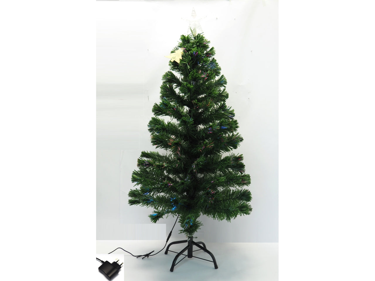 Albero 120cm verde 130tips con fibre ottiche multicolor e puntale stella