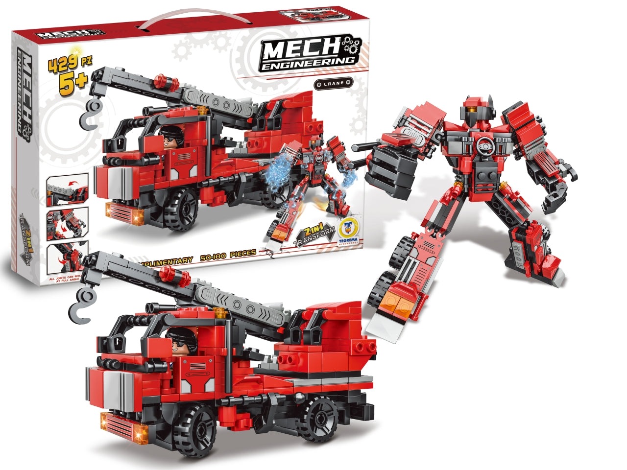 Costruzioni click clack pompieri transformer 2 in1 confezioni da 429 pz