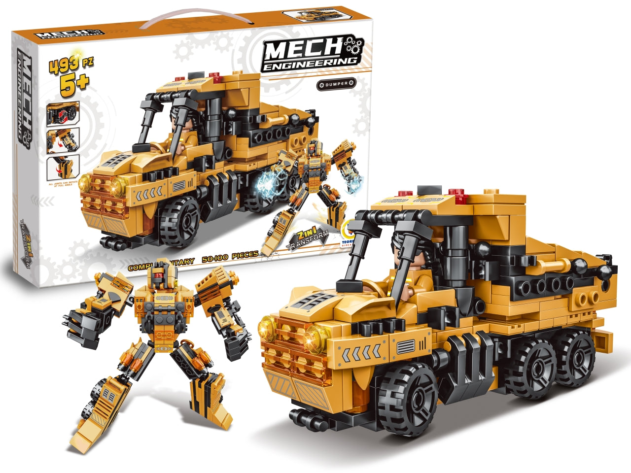Costruzioni click clack mezzi da cantiere 423 pz transformer 2 in 1