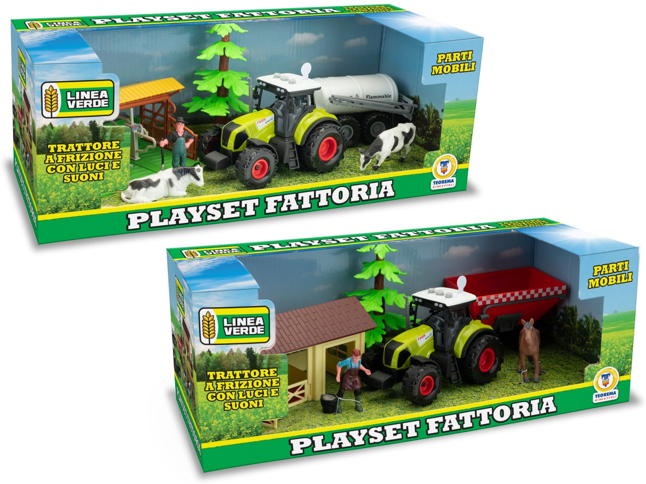 Playset fattoria con stalla e trattore 2 modelli con funzionamento a frizione pile incluse
