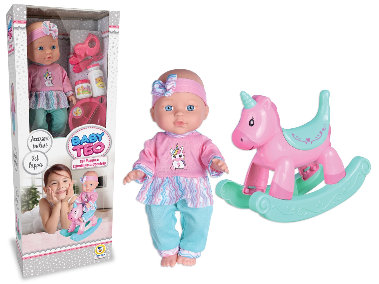 Baby Teo bebe' con cavallino e accessori