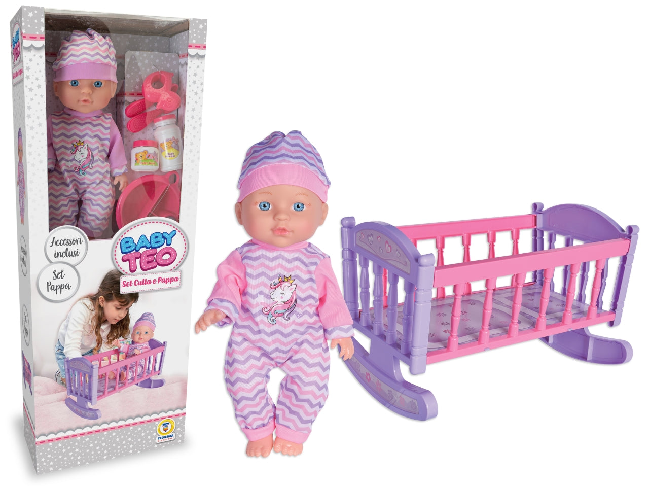 Baby Teo bebe' con culla e accessori