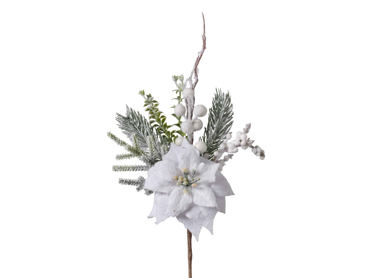 Rametto stella natale 31cm con bacche 304 bianco snowed