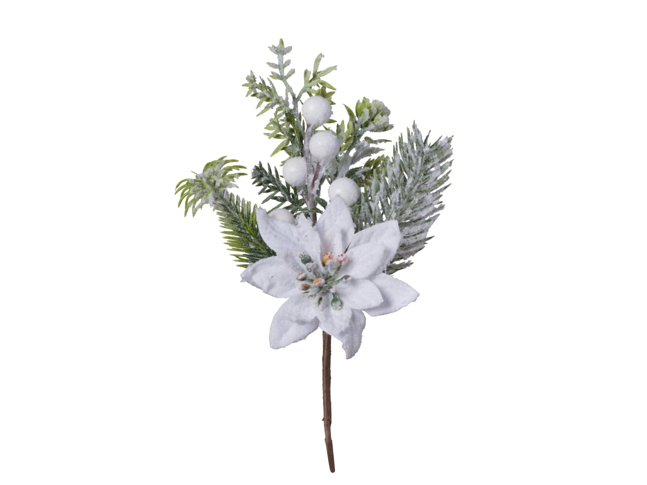 Rametto stella natale 19cm con bacche 304 bianco snowed