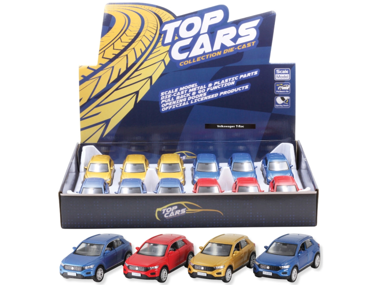 Auto Volkswagen T Roc 2014 di colore blu e rosso opaco