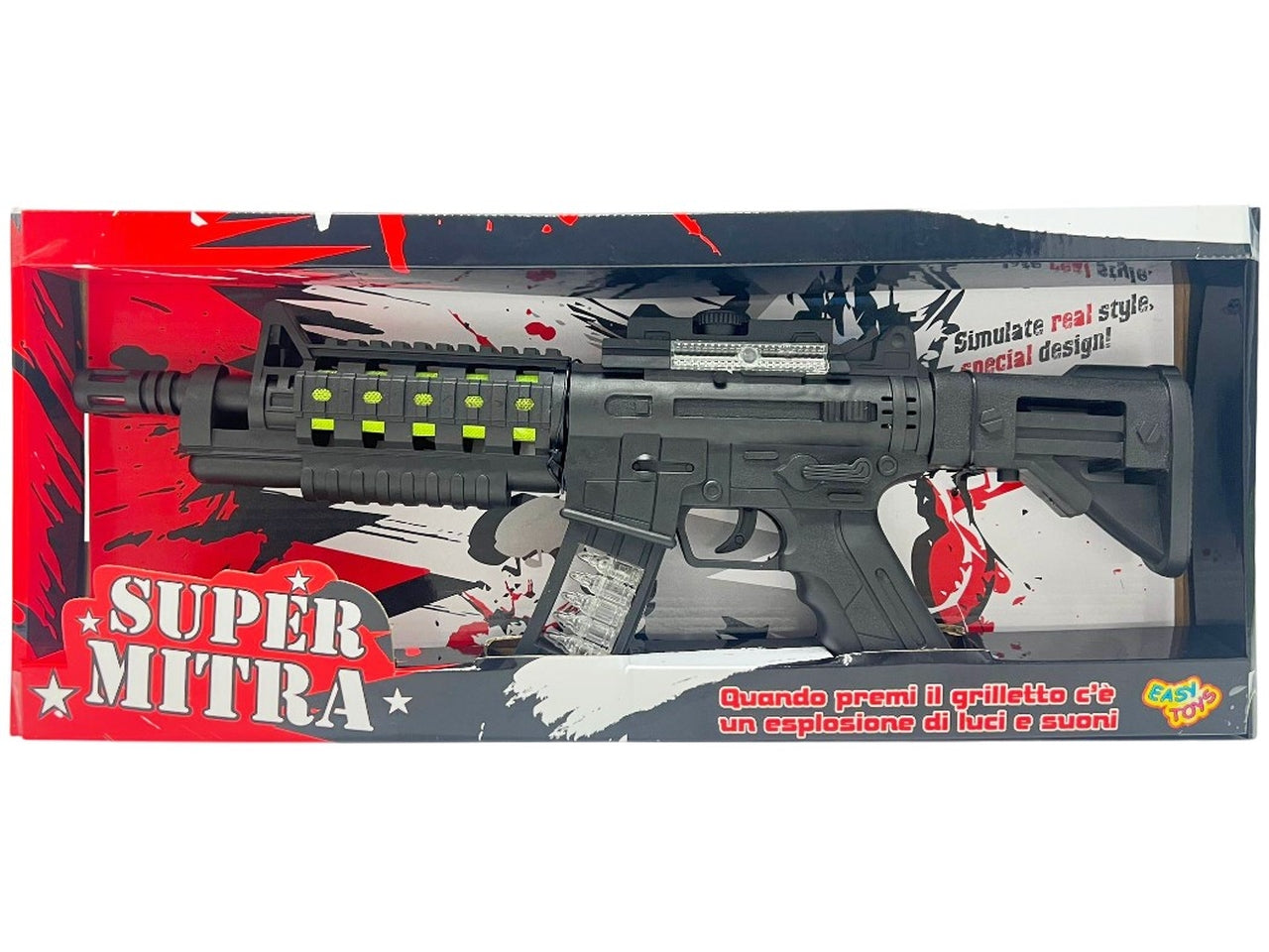 Gioco super mitra a batteria con luci e suoni