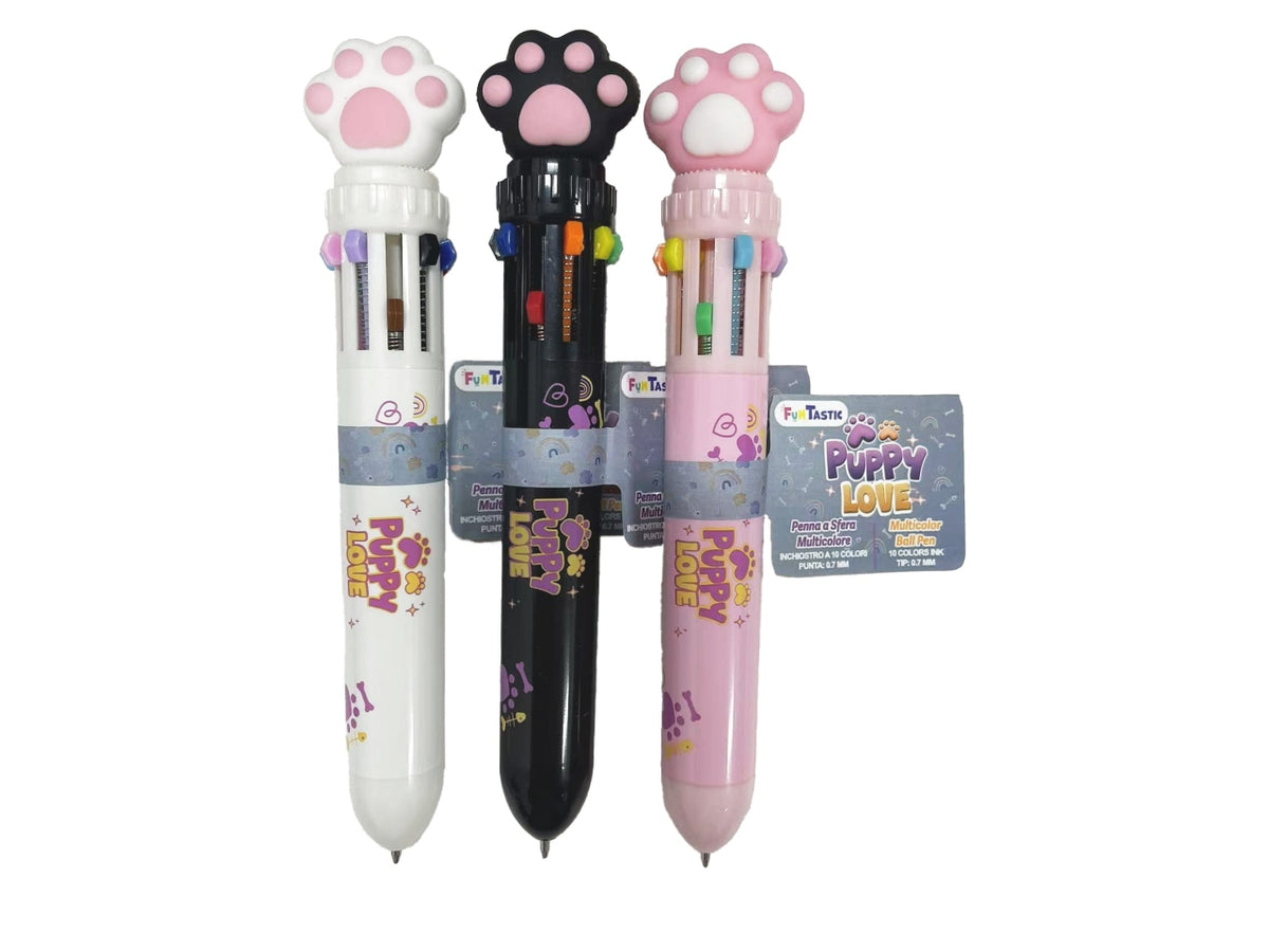 Penna a sfera multicolore 10 colori con topper zampetta