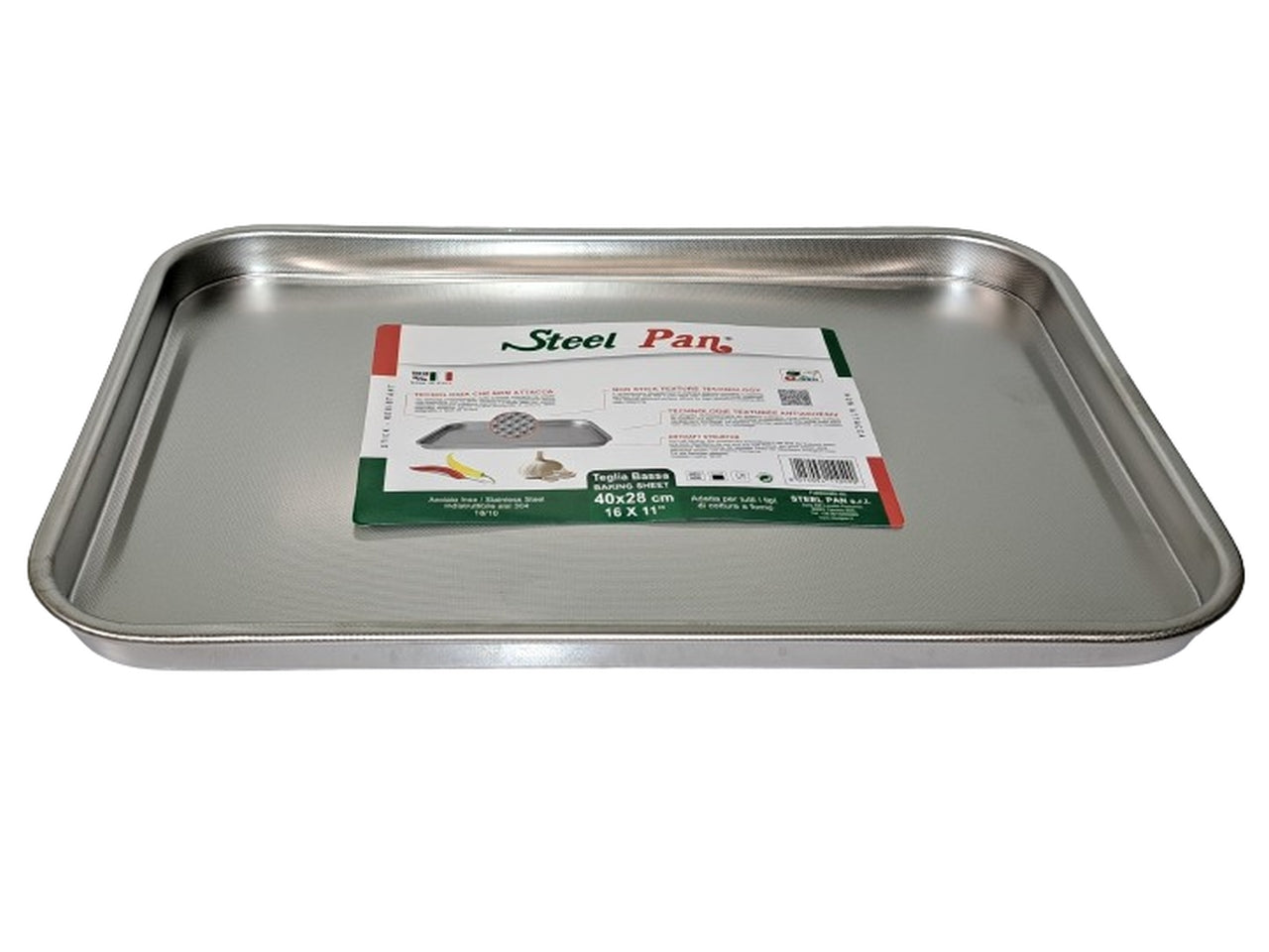 Teglia bassa rettangolare 40cm inox 18/10 anti-aderente