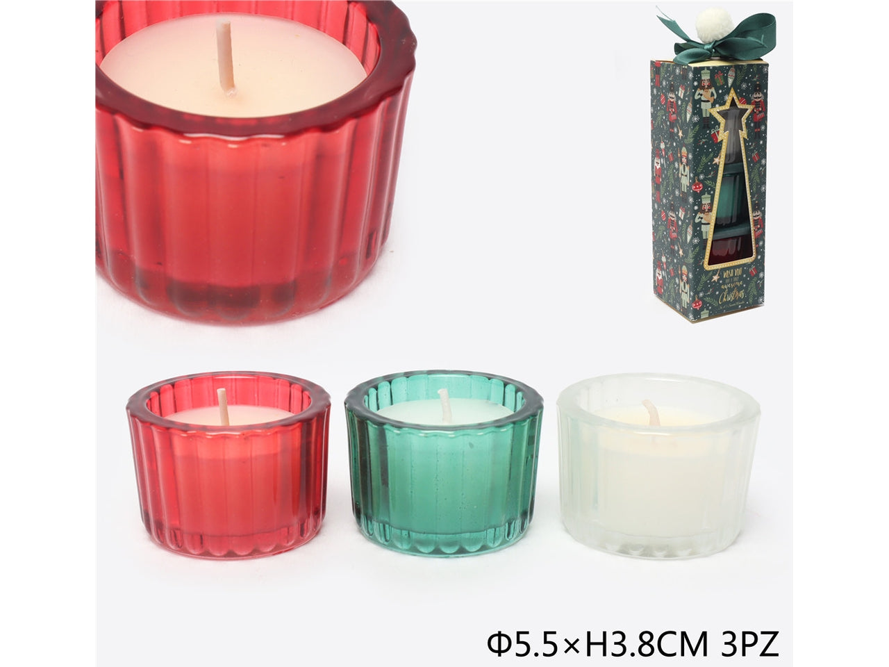 Candele profumate in vetro 5,5cm in confezione da 3 pezzi colori assortiti