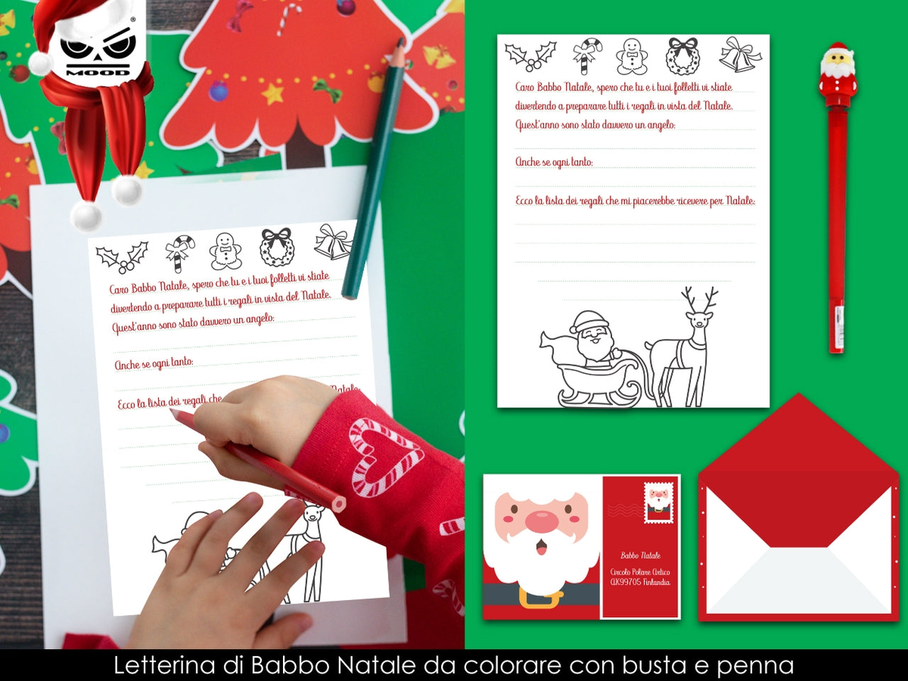 Letterina di babbo natale da colorare con busta e penna