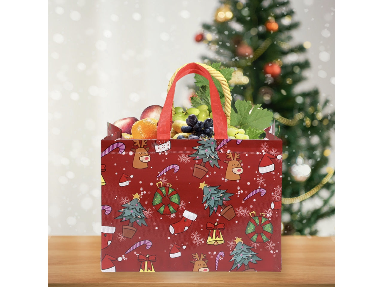 Shopper natalizia in tessuto plastificato riutilizzabile