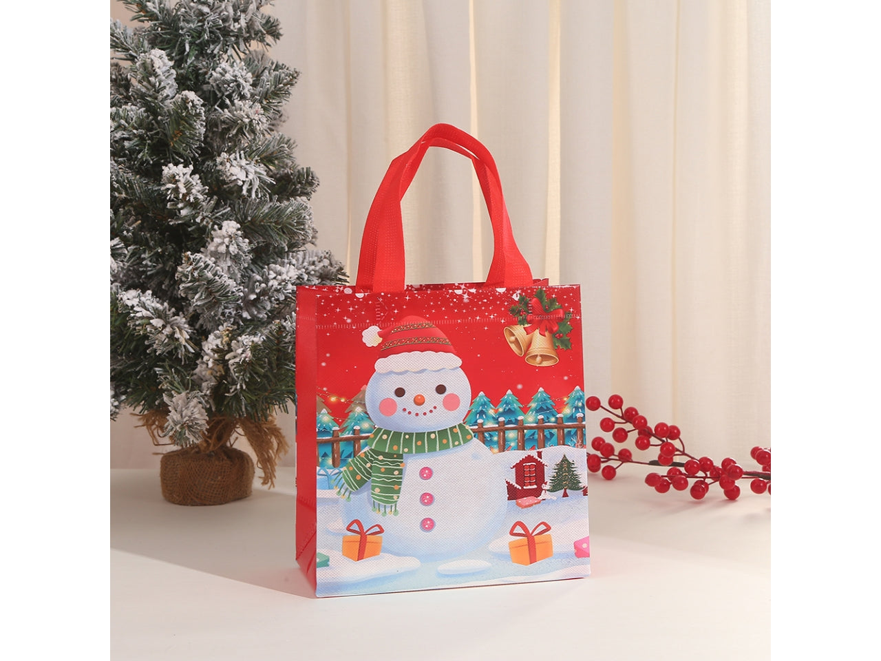 Shopper natalizia in tessuto plastificato riutilizzabile