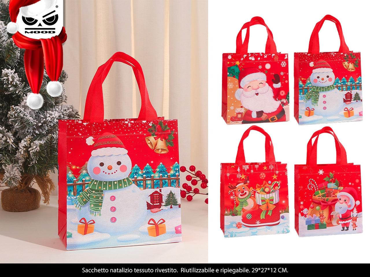 Shopper natalizia in tessuto plastificato riutilizzabile