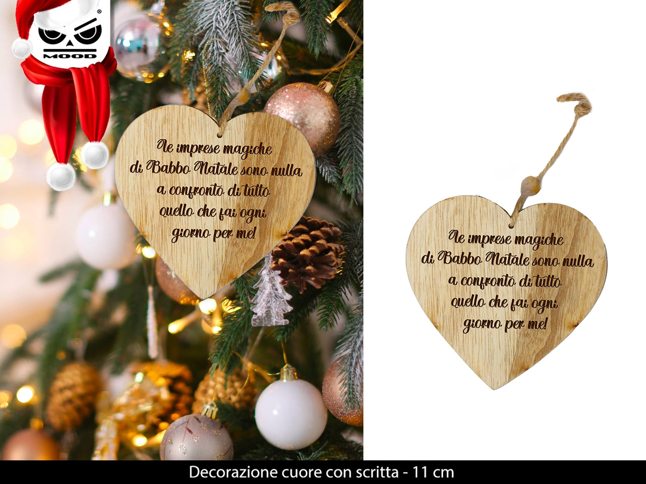Appendino cuore in legno incisa