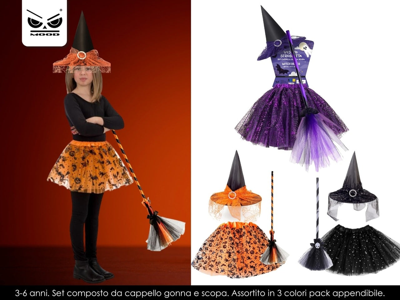 Vestito streghetta set cappello gonna scopa