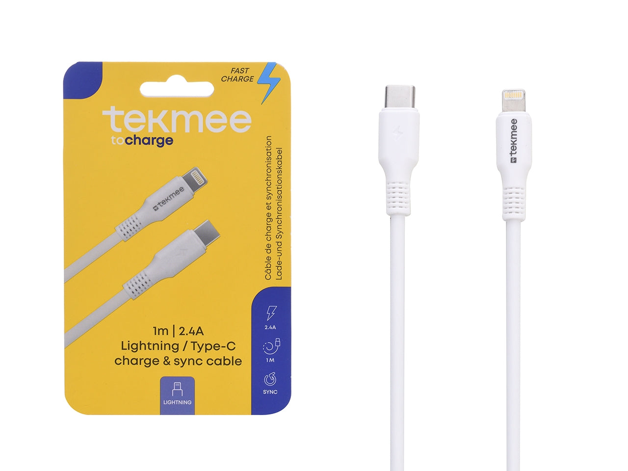Tekmee Cavo USB 1 metro da Type C a Lightning per iPhone, Ricarica rapida da 2.4A MAX 20W