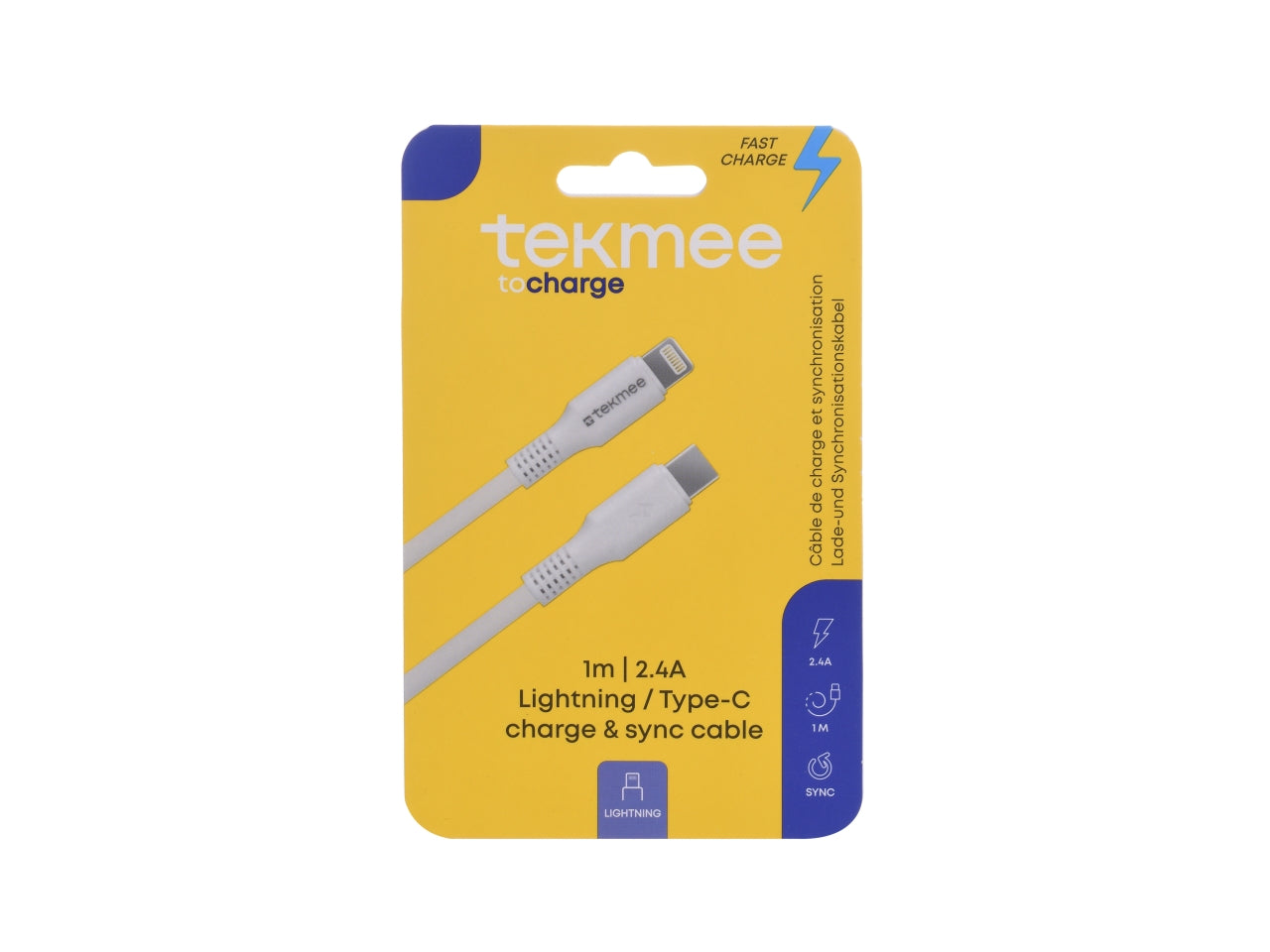 Tekmee Cavo USB 1 metro da Type C a Lightning per iPhone, Ricarica rapida da 2.4A MAX 20W