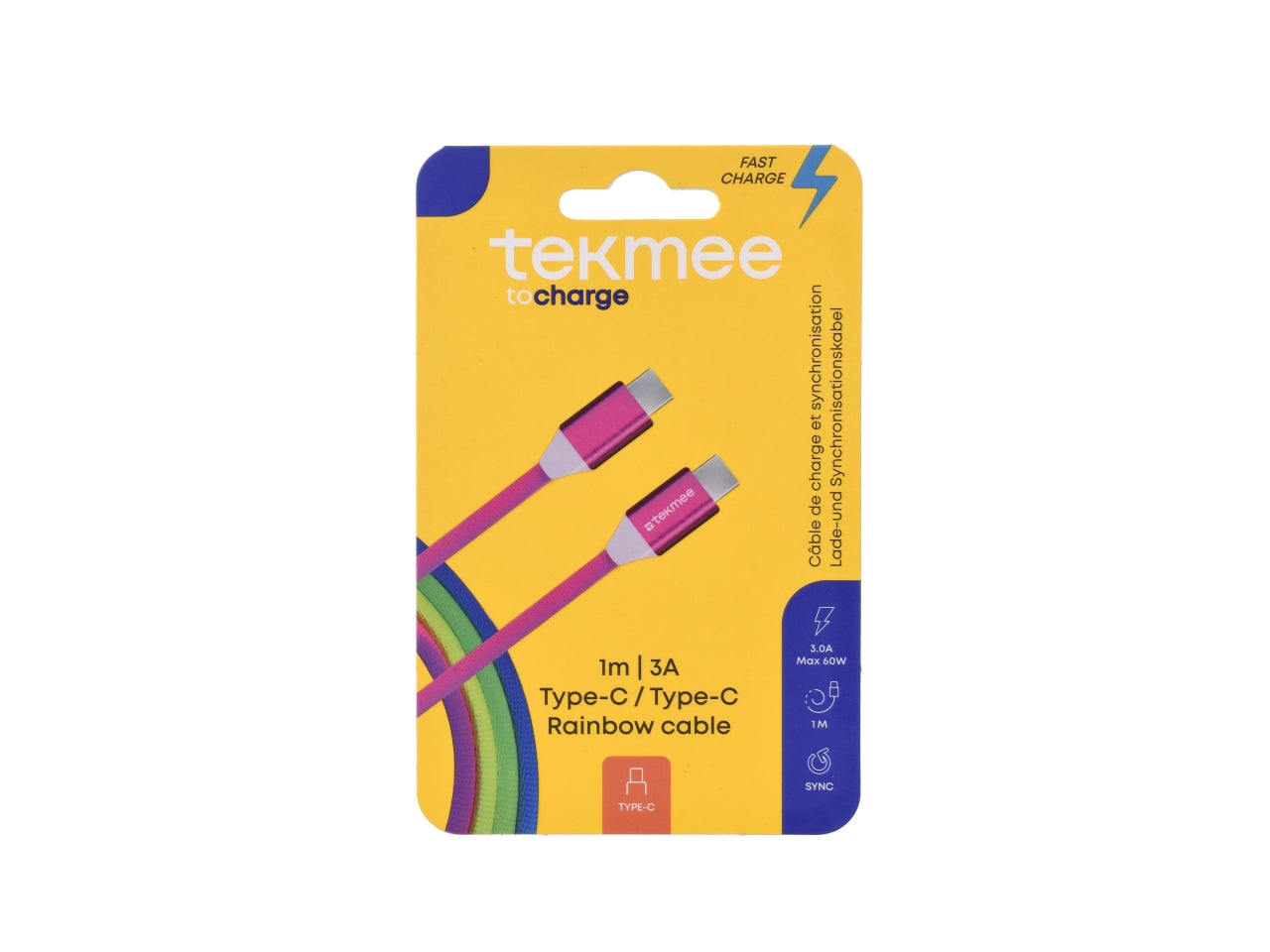 Tekmee cavetto type-c to type-c 1mt 20w rainbow