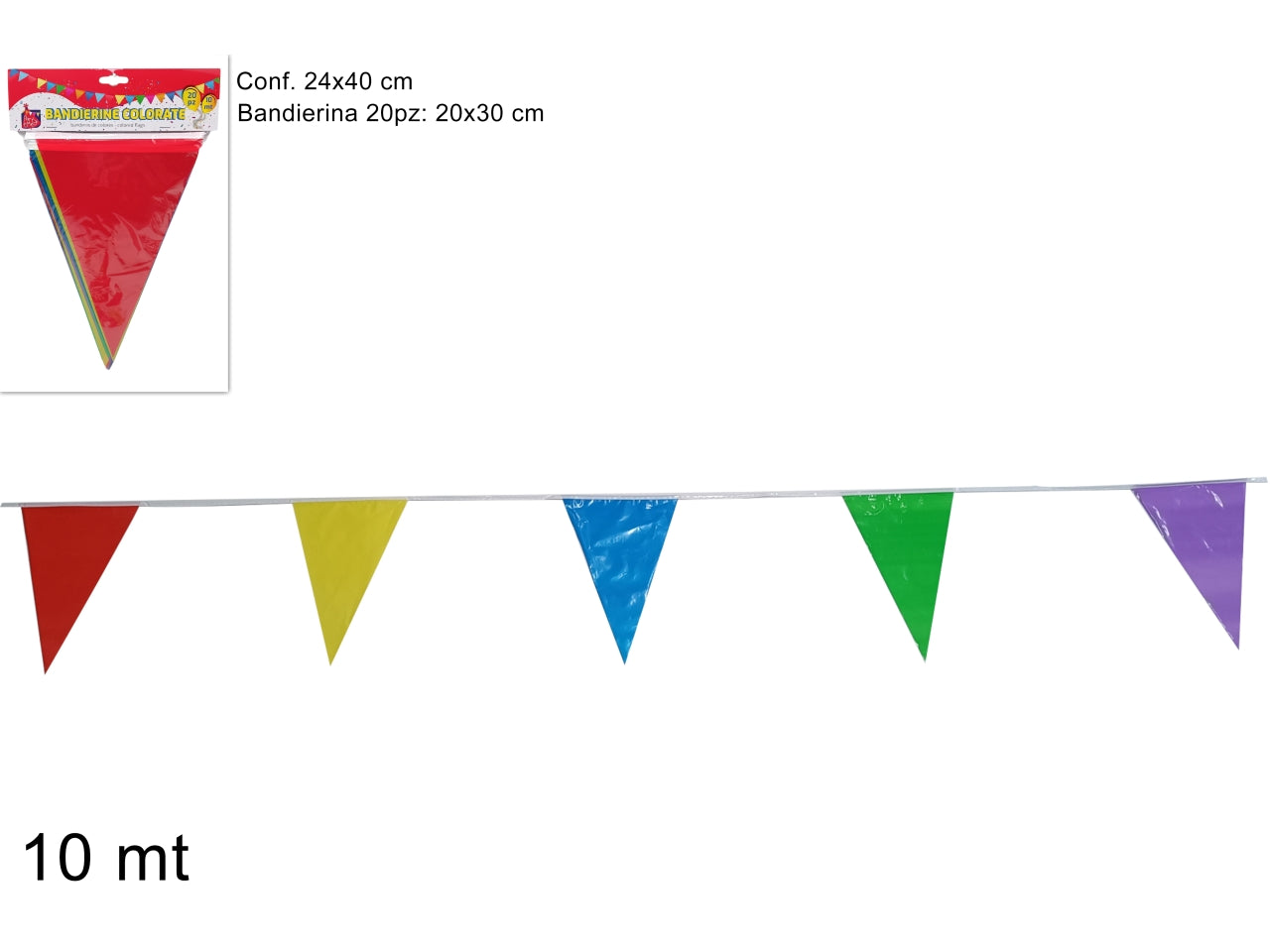Striscione bandierine colorate 20pz 10mt