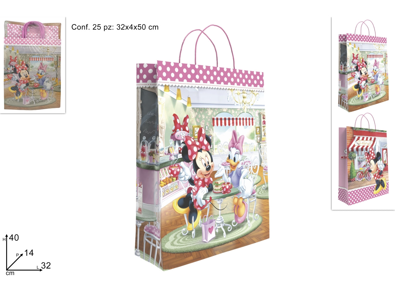 Busta regalo 32x14x40cm minnie in 2 assortimento