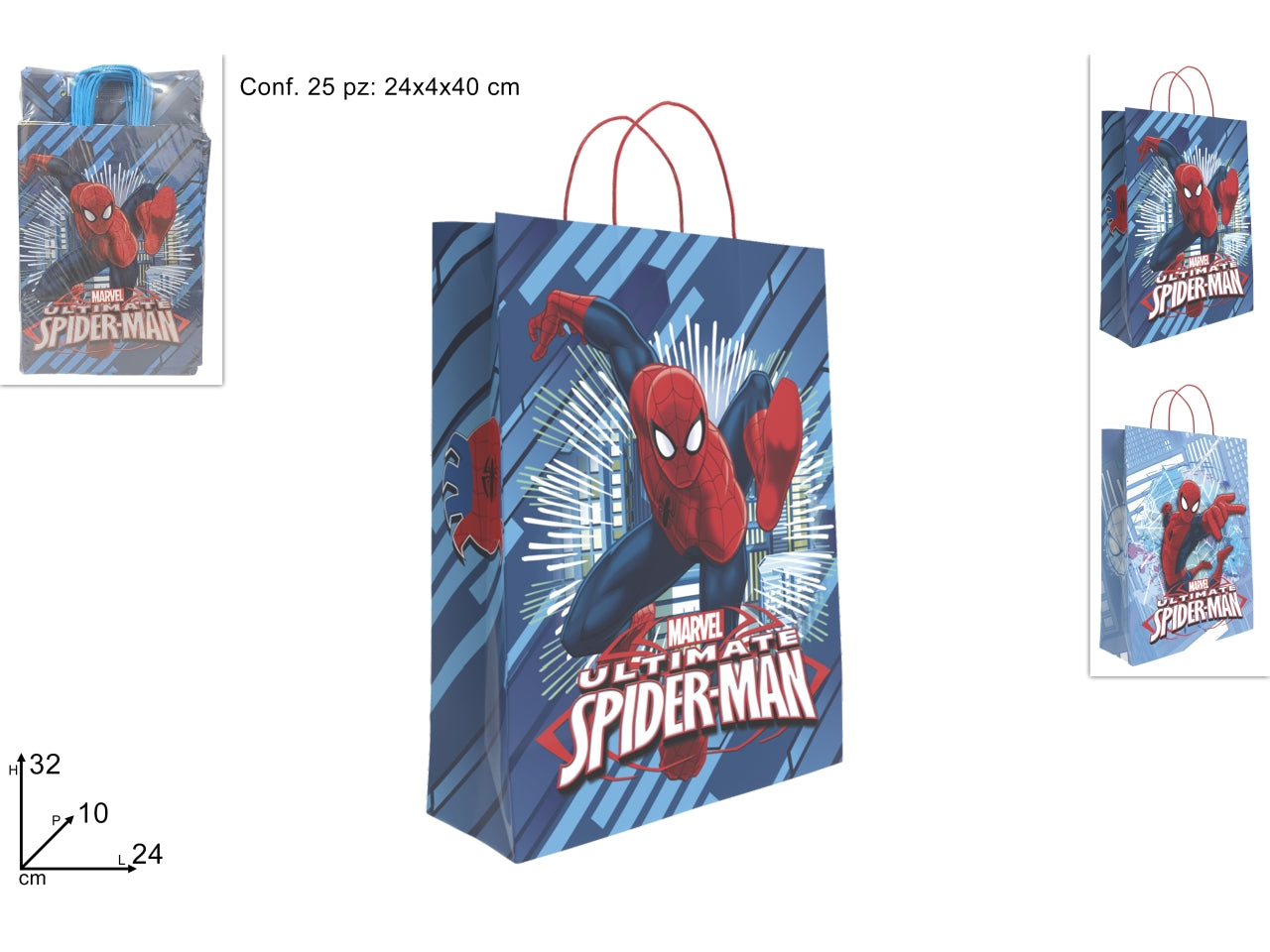 Busta regalo 24x10x32cm spiderman in 2 assortimenti