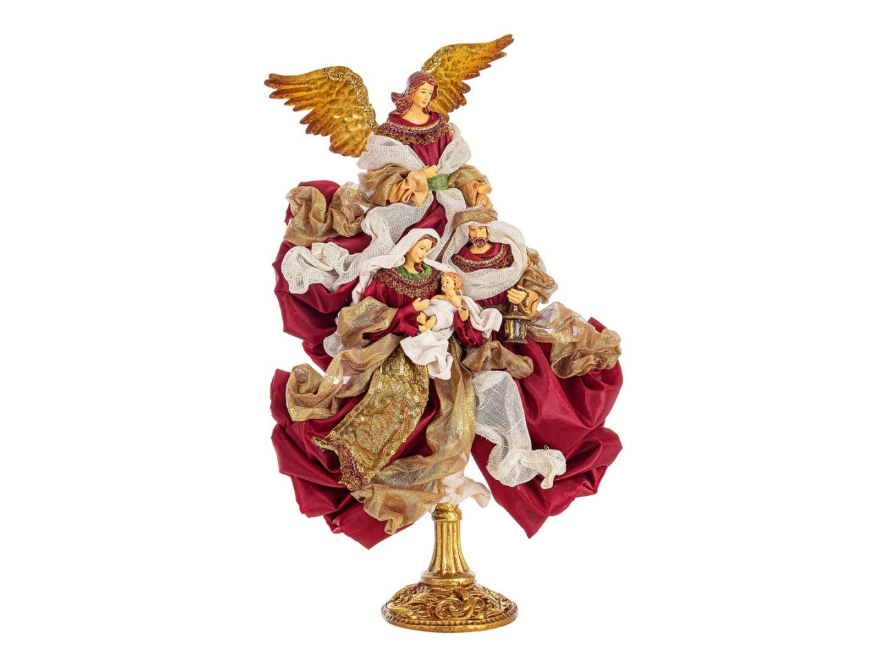 Nativita' baroque stand con piedistallo e vestiti rossi