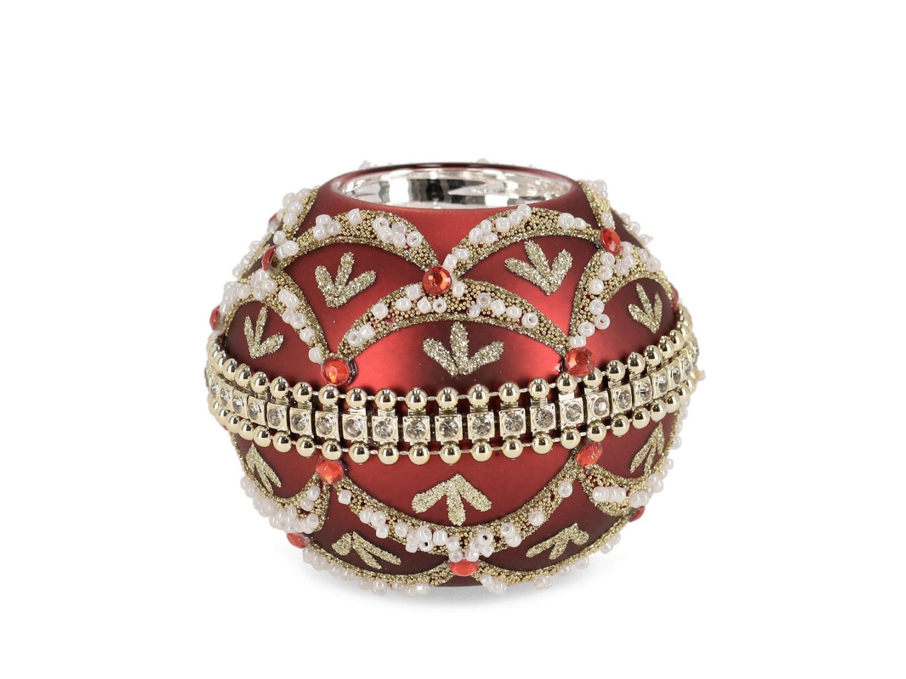 Portacandela in vetro 8cm beloved rosso e oro