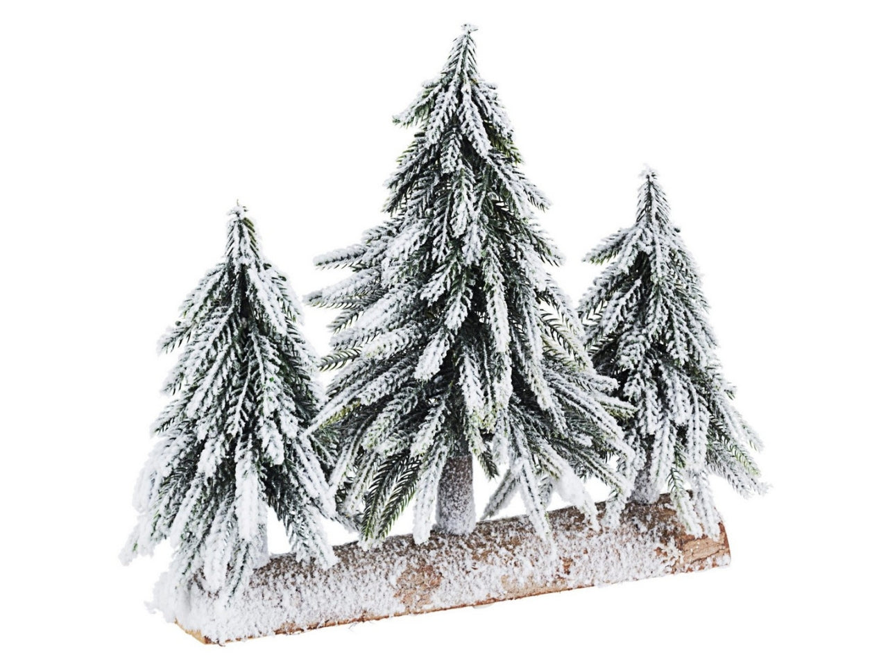 Alberi 3 pezzi innevati su base legno