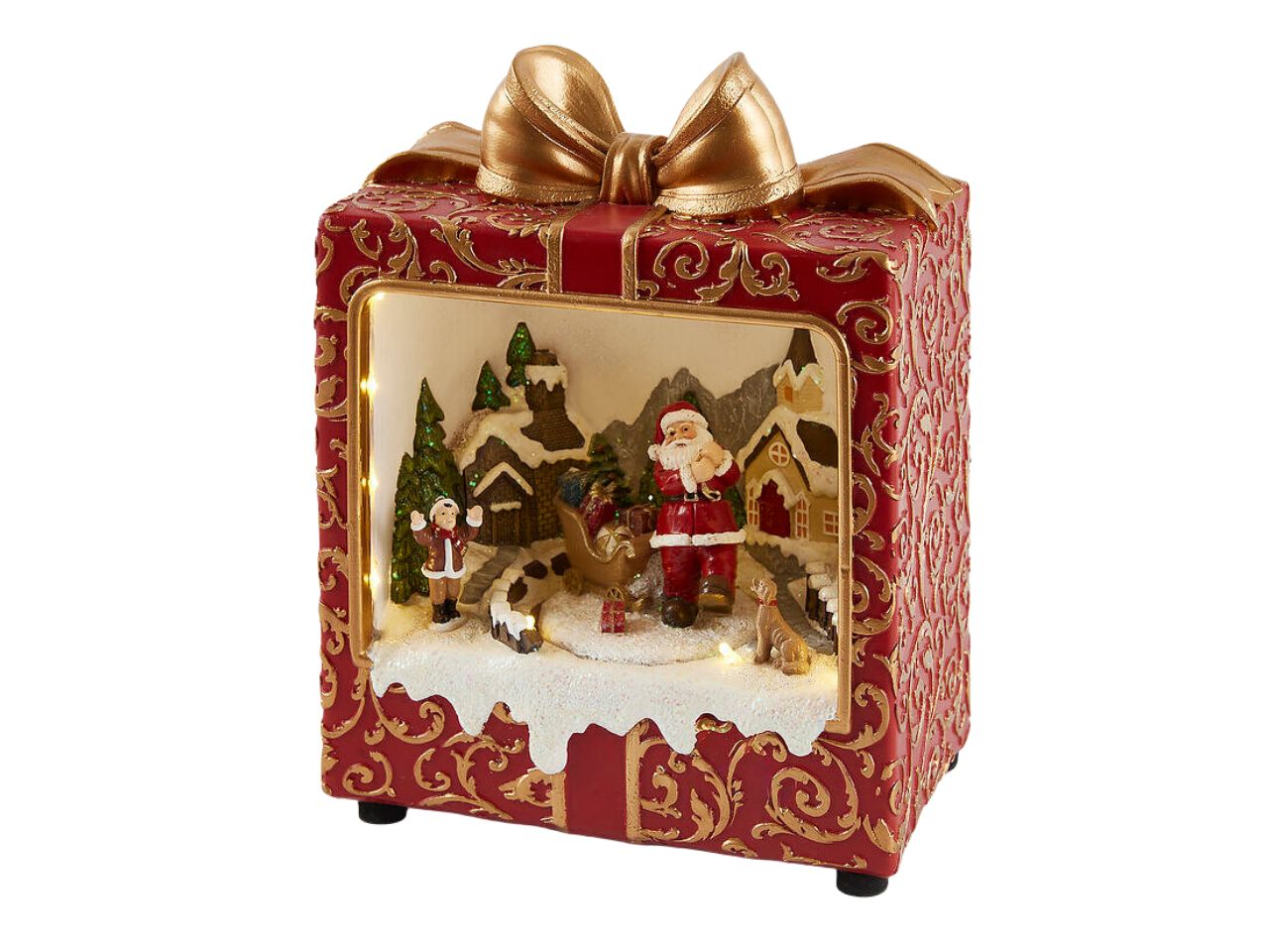 Pacco regalo h.24cm con babbo natale musica, movimento e led