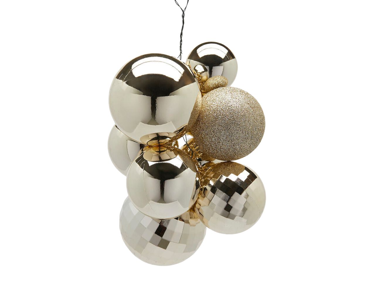 Decorazione grappolo mirrormix con 10 palle champagne
