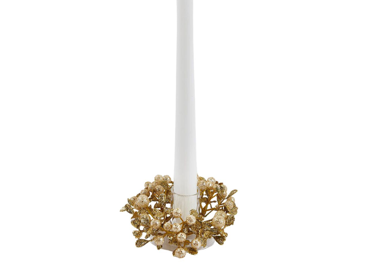 Girocandela 9cm con bacche e foglie champagne