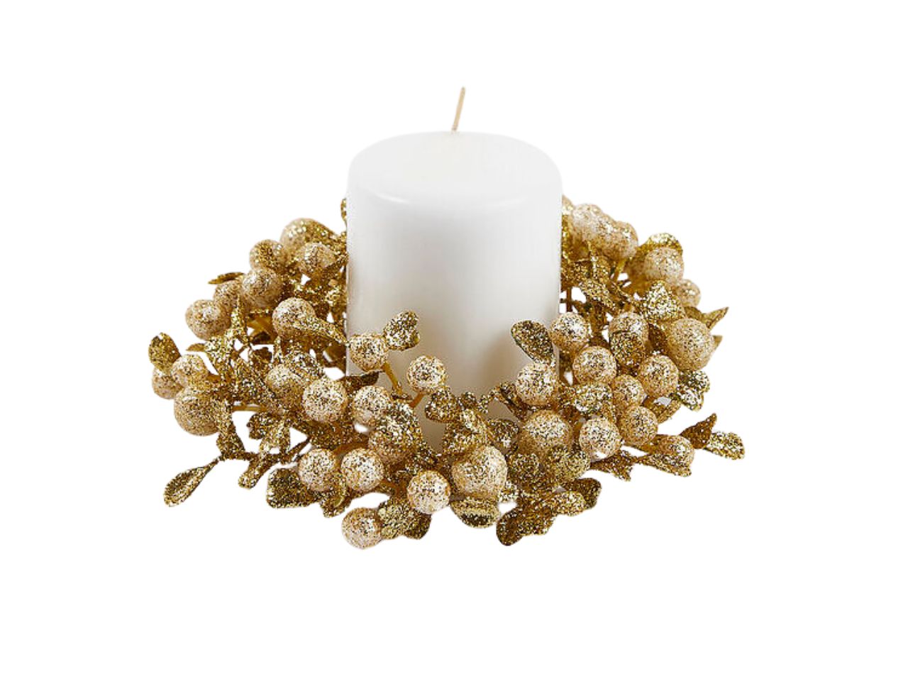 Girocandela 12cm con bacche e foglie champagne