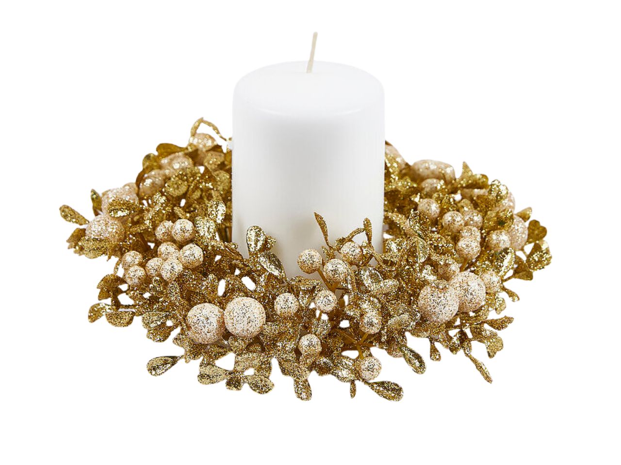 Girocandela 18cm con bacche e foglie champagne