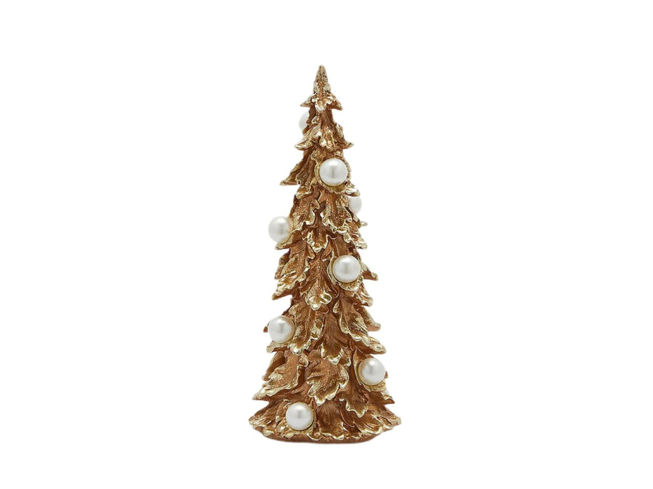 Albero 34cm oro con perle bianche